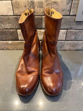 Frye Women's Cognac Brown Leather Mid-Calf Heeled Boots